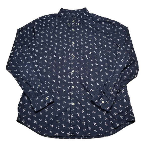 Navy Blue AMERICAN EAGLE Men's Floral Long Sleeve Shirt - XL